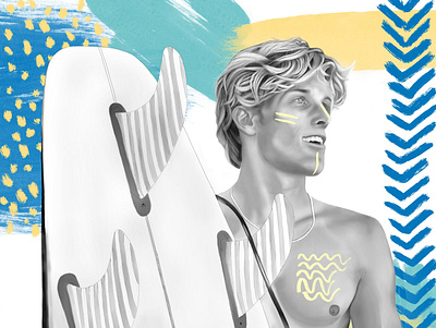 Luke blackandwhite boho ethnic illustration portrait procreate surf surfer surfing tribal tribe