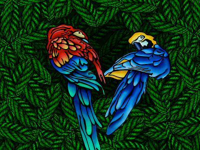 Love Birds amazon animals bird birds bright colors digital color hand crafted hand drawn illustration macaw tropical tropical design