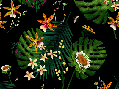 Leaf Pattern on Black black dark digital painting fashion floral floral illustration illustration ipad pro painting pattern photoshop textile wacom wacom cintiq wacom intuos