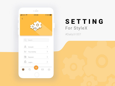 Setting StyleX app app design application dailyui design ios minimal setting ui ux ux ui yellow