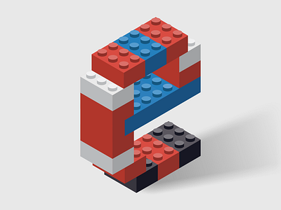 36 Days Of Type_Letter e art blocks blue branding colours design e graphic graphic design grey isometric lego letter lettering logo pieces red shapes typography white