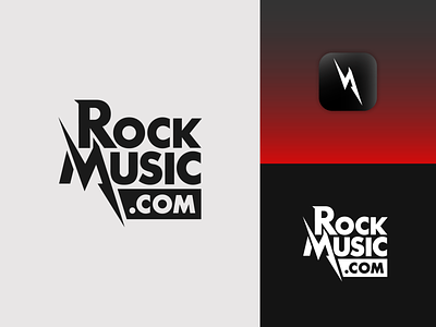RockMusic.com logo design bolt brand branding corporate identity design glow gothic sans gradient graphic illustration letter lightning logo metal music red rock typography ui vector