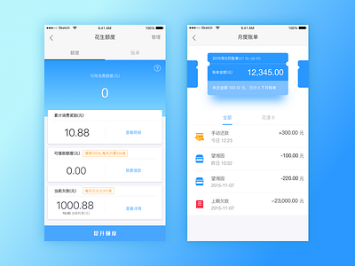 花生额度 app blue card clean credit limit list payment peanut position ui