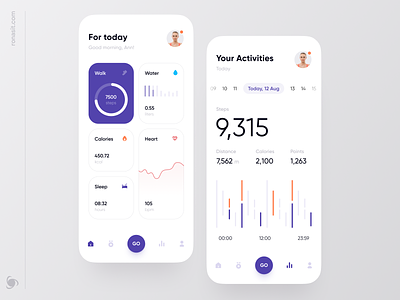 Health Tracker App Design Concept activities app app design calendar ui calories dashboard ui health health app health tracker healthcare heartbeat medical medical app medicine mobile app mobile app design mobile ui ui ux water