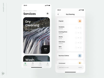 Laundry And Dry Cleaning Delivery App animation app app design cart clean cleaning service delivery flow housing services interaction laundry laundry service mobile app mvp ronas it ui design ux design