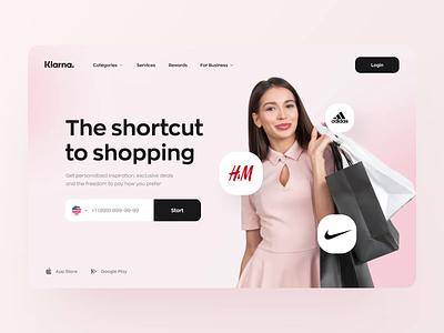 Klarna Landing Page Redesign animation bank banking ecommerce finance financial app fintech klarna landing page payments paypal ronas it shopify shopping ui ux web web design website design