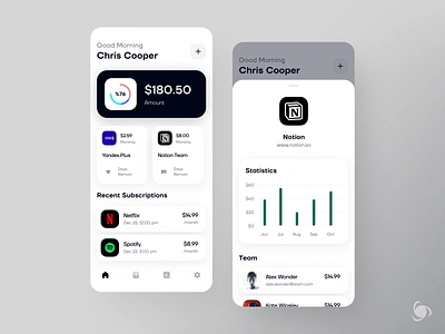 Subscription Management App achievement app design categories clean creative graphics interface management management tool minimal mobile app mvp plan rate ronas it settings smart subscription ui ux