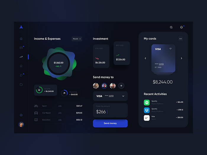 Fintech Dashboard | Dark Theme User Interface by Dmitry Lauretsky for ...