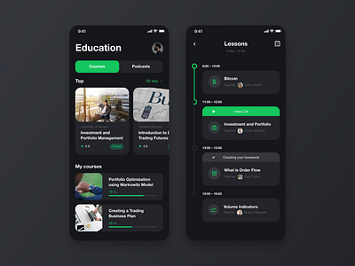 Financial Trading Learning App app app design edtech education elearning courses finance finance app fintech learning lessons mobile mobile app mobile app design mobile design mobile ui mvp ronas it trading ui ux