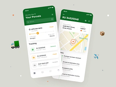 Parcel Tracking App Design account app dashboard delivery delivery service ios logistics overview package parcel postal postal service ronas it settings track tracking tracking package tracking parcel transport truck