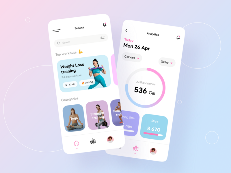 Fitness App activity app calendar cards coach draft fitness gym illustration interface ios minimal personal trainer running stats ui ux weight workout yoga
