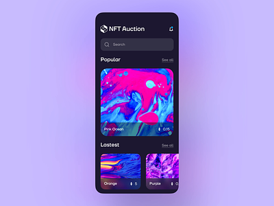 NFT Auction Mobile App animation app app design auction bitcoin concept crypto design markeplace mobile app mvp nft ronas it startup ui ux