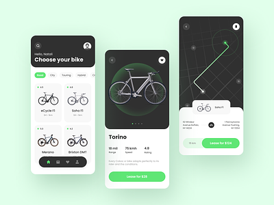 Bicycle Rental App app app design bicycle bicycle app clean cycling eco eco friendly minimal mobile app mobile design mvp rent rental ride ronas it ui ux