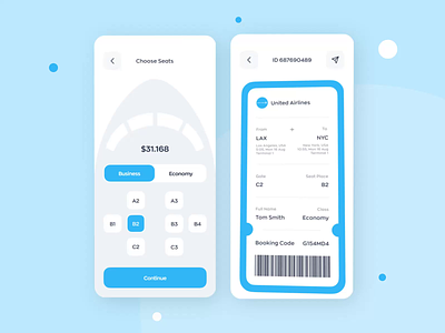 Ticket App - Mobile application concept air airplane tickets android animation app app design booking clean flight ios mobile app mvp online ticket ronas it ticket ticket application ticketing ui ux