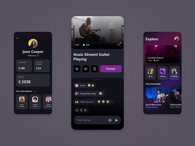 Mobile App for Streaming - broadcast and get donates android animation app app design app for streaming artist broadcast broadcasting donation app ios mobile app mvp ronas it stream streaming streaming app ui ux video video streaming app