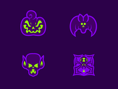 Halloween Creeps bat glow green halloween jack lantern monster pumpkin purple spider vampire