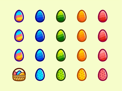 Easter Eggs Icons Set basket bunny color design easter egg egg hunt eggs food fun graphic holiday hunt icon icons illustration set shell vector yolk