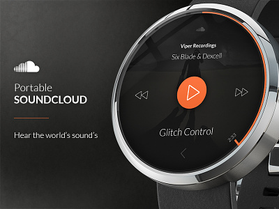 Portable SoundCloud for Moto 360 Android Watch android wear smart watch app design clean interface flat music player interface product play pause stop ui ux user experience user interface watch app design website widget
