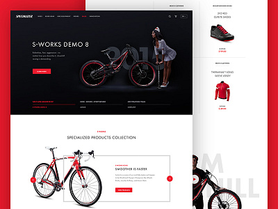 Specialized Bikes Landing Page Concept bikes ecommerce store cart payment invoice minimal clean web design product landing page red black white responsive design specialized bikes redesign sport store user experience user interface ux ui eshop