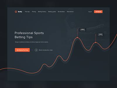 Betify Landing Page Header bookmaker tips unit graph chart header minimal clean web design online betting website red black white responsive design service landing page sport bets user experience user interface ux ui win betting invoice