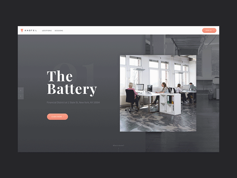 Knotel Hero Animation animated motion slider companies flagship event flexible spaces rent website minimal clean web design responsive design service landing page user experience user interface ux ui