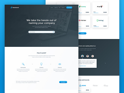 BrandCord Landing Page blue interface branded domain logo shop branding company naming minimal clean web design responsive design service landing page shop store ecommerce user experience user interface ux ui