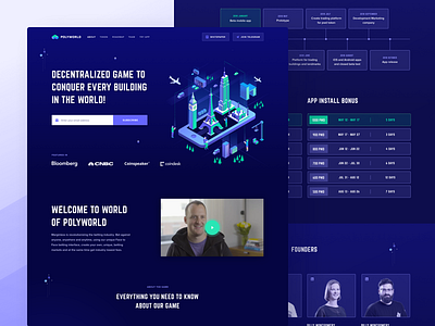 Polyworld ICO Landing Page blockchain cryptocurrency contribution ico crypto website decentralized mobile app game game user experience isometric illustration landing page ico token roadmap token ui ux visual clean design web design user interface