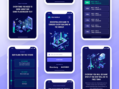 Polyworld Landing Page Mobile blockchain cryptocurrency contribution ico crypto website decentralized mobile app game game user experience isometric illustration landing page ico token roadmap token ui ux visual clean design web design user interface