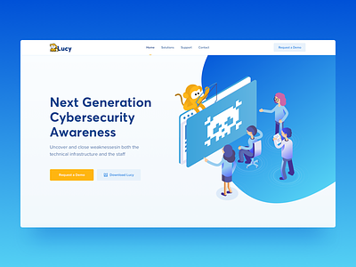 Lucy Landing Page Header antivirus illustration contribution ico cyber website cybersecurity consulting landing page monkey bug ui ux user experience virus malware visual clean design web design user interface