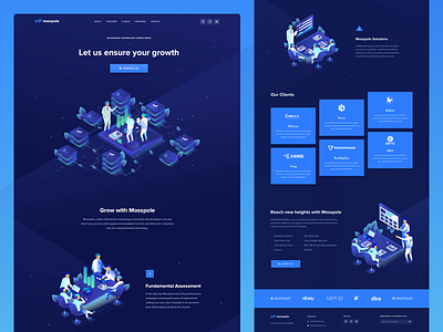Mosspole Landing Page blockchain cryptocurrency contribution ico crypto website decentralized consulting isometric illustration landing page ico token roadmap token ui ux user experience visual clean design web design user interface