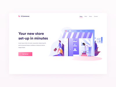 E-Commerce Illustrations Website Example bright color combination ecommerce ecommerce shop illustration flat gradient icon illustration pack minimal clean design shopping bag store illustration ui8 grey creative pattern user experience user interface ui visual identity