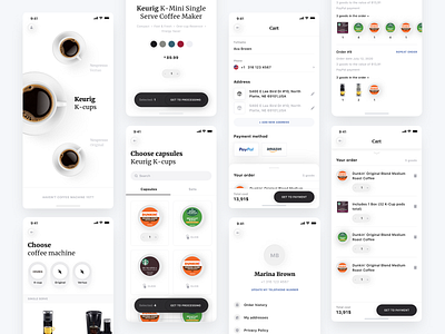 Coffe App app basket card cart coffee coffee machines cup ecommerce nespresso order profile search shop