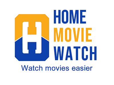 Home Movie Watch Logo app blue branding design flat home icon logo movie negative space negative space logo typography vector watch web yellow