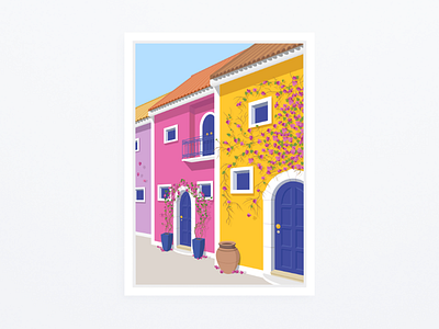 "Greek Village Street" - illustration