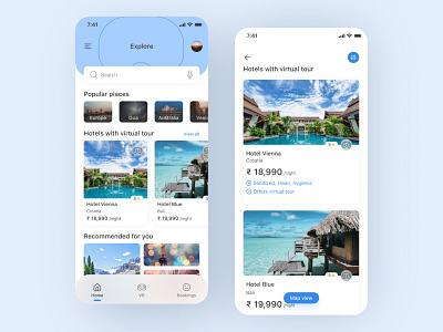 Explore - travel app with VR airbnb appdesign dailyui design hotel booking productdesign travel uidesign uiux ux vr