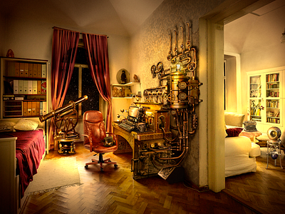 Matte Painting: the room in steampunk style