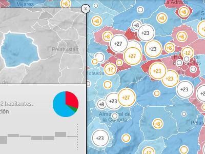 Detail information over the map blue graph grey map modal red