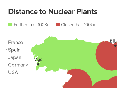 Distance to Nuclear plants interactive map data visualization map