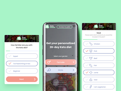 Keto diet mobile quiz design diet app food app health app keto ketogenic questionnaire quiz app ui ux web web design