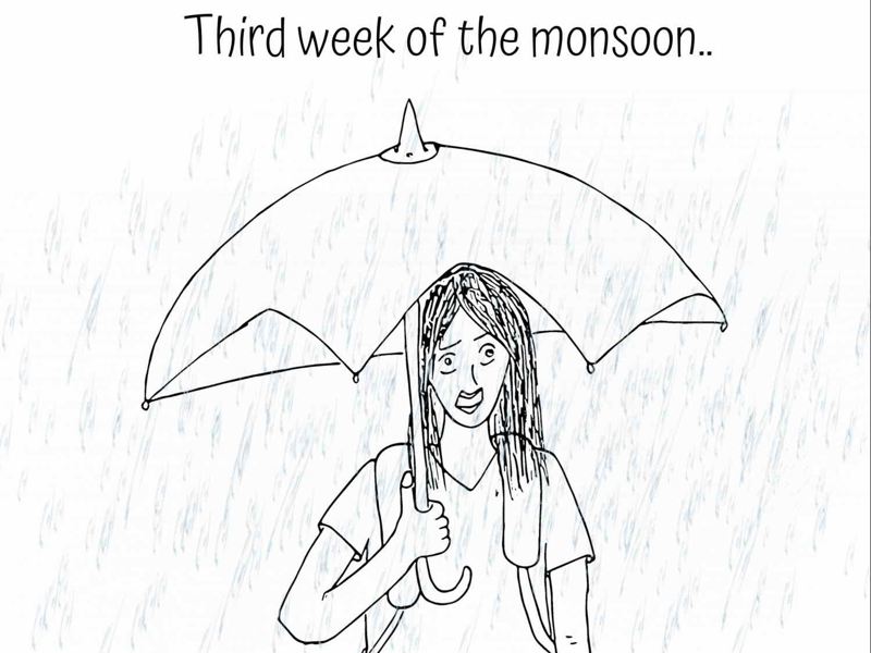 When monsoon comes  Line and Wash