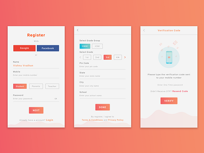 Register / Sign up & Verification Screens android animation app character illustration interaction ios login logo orange register school screens signup sketch ui ux verification verify website