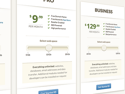 Pricing Plans table with slider beige pricing pricing plan pricing table slider