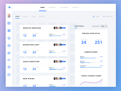 Projects Page for Clean Admin Dashboard Template for Bootstrap 4 admin dashboard bootstrap admin charts clean admin light admin line chart projects side menu simple dashboard