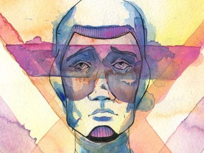 Citizen Suspended citizen dystopia futuristic illustration ink painting portrait scifi spaceman stripes watercolor