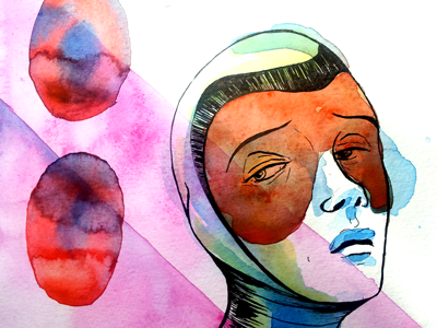 Code Violation character dystopia helmet illustration ink painting sci fi watercolor