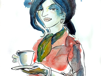 Christie loves coffee breakfast coffee commission hair illustration painting portrait scarf watercolor woman