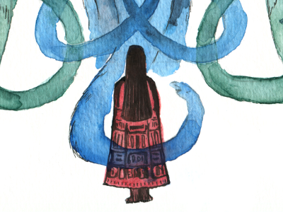Isobel and the Mammoths arctic beast blue drawing extinct fur green heroine illustration ink mammals mammoths myth native trunk tusks watercolor