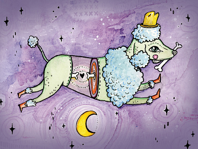 Over The Moon design illustration mixed media