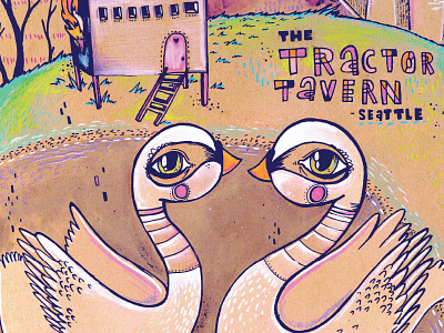 Tractor Tavern Swans illustration poster show poster