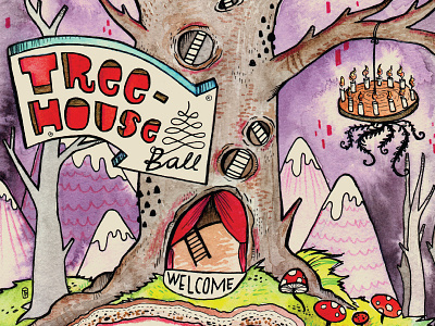 Treehouse Ball illustration nature poster